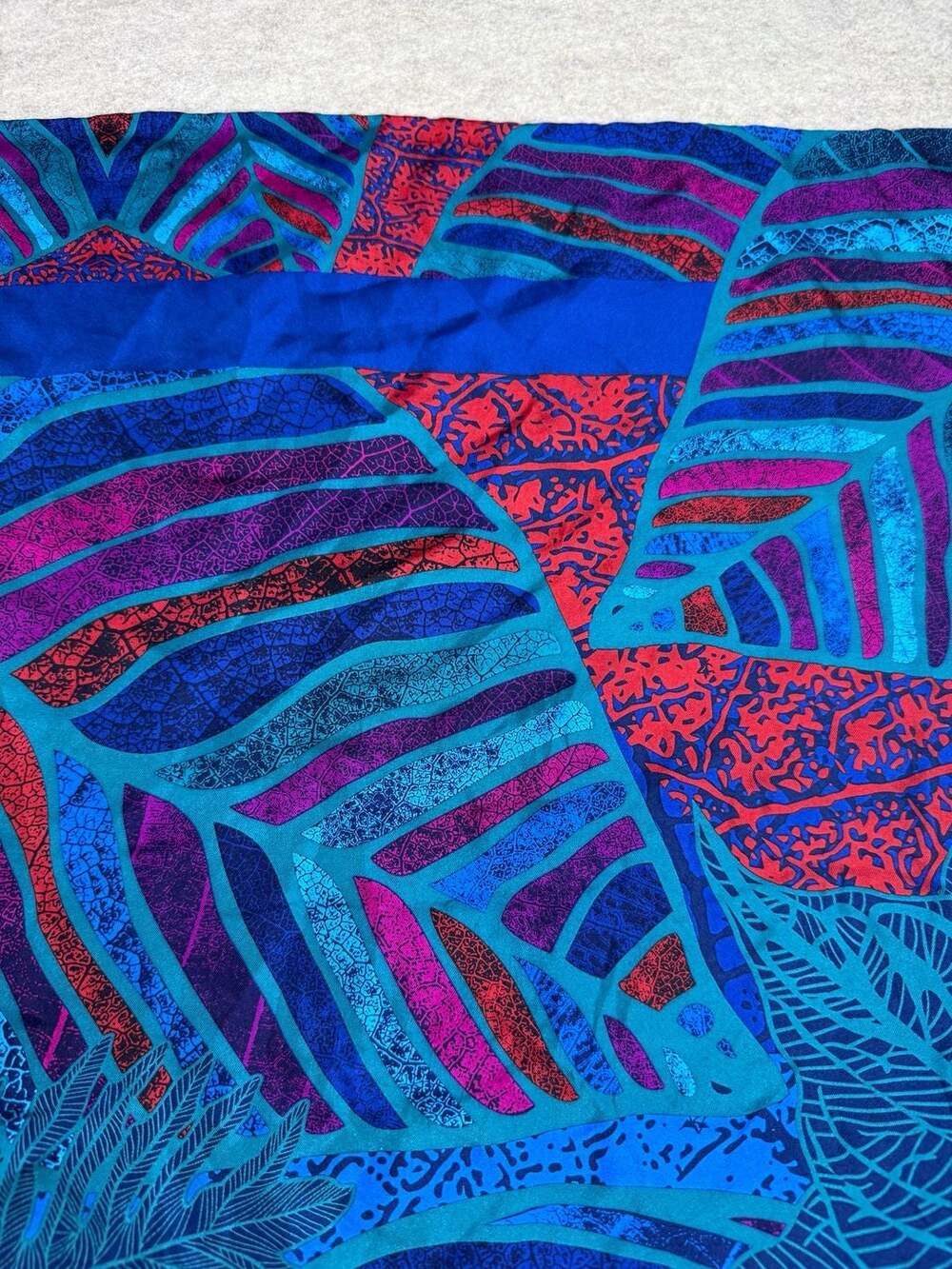 Pineda Covalin Silk Scarf Tropical Leaf Blue Purple 33” Square Boho Cottagecore - Picture 4 of 9